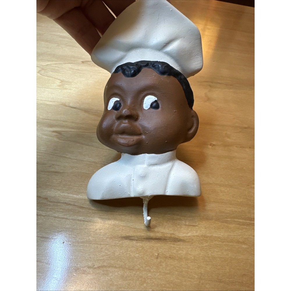 Vintage Chalkware Kitchen Plaque Black Chef Hook Utensils Apron Hanging Hat